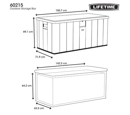 LIFETIME Plastic Wood Grain Textured Storage Box Desert Sand/Grey, 151x72x69 cm