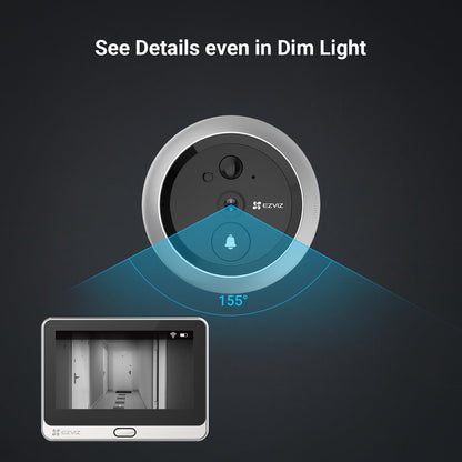 EZVIZ WiFi Doorbell with 4600 mAh Battery, 4.3 Inch Colour Screen, 155° Wide Angle and PIR Sensor, 2MP Door Viewer Camera with Wireless Monitor, Two-Way Audio and Live View Available, DP2C