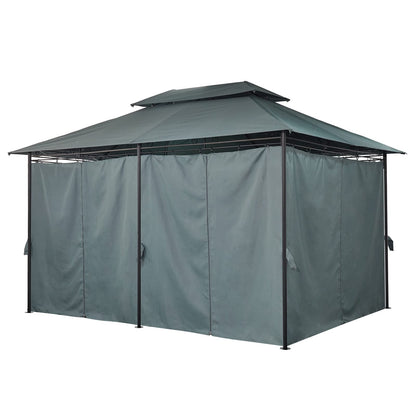 Mondeer Garden Gazebo 3x4m, Heavy Duty Patio Pavilion with Double Tier Roof and Curtains Sidewalls, Metal Frame, Luxury Modern Style, Grey