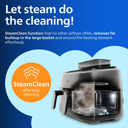 Philips Airfryer 5000 Series Dual Basket with Steam - Unique Steamfry, Steam & Airfry - 19 Ways to Cook; 9L Capacity (3L + 6L), RapidAir Plus Technology, Auto SteamClean (NA555/09)