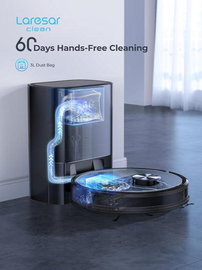 Laresar Clean Self-Emptying Robot Vacuum Cleaner with Mop 10,000Pa, LiDAR Navigation, 180 Mins Runtime, Up to 60 Days of Hands-Free Cleaning Robotic Vacuums for Pet Hair, Carpet, All Floors, L6 Nex