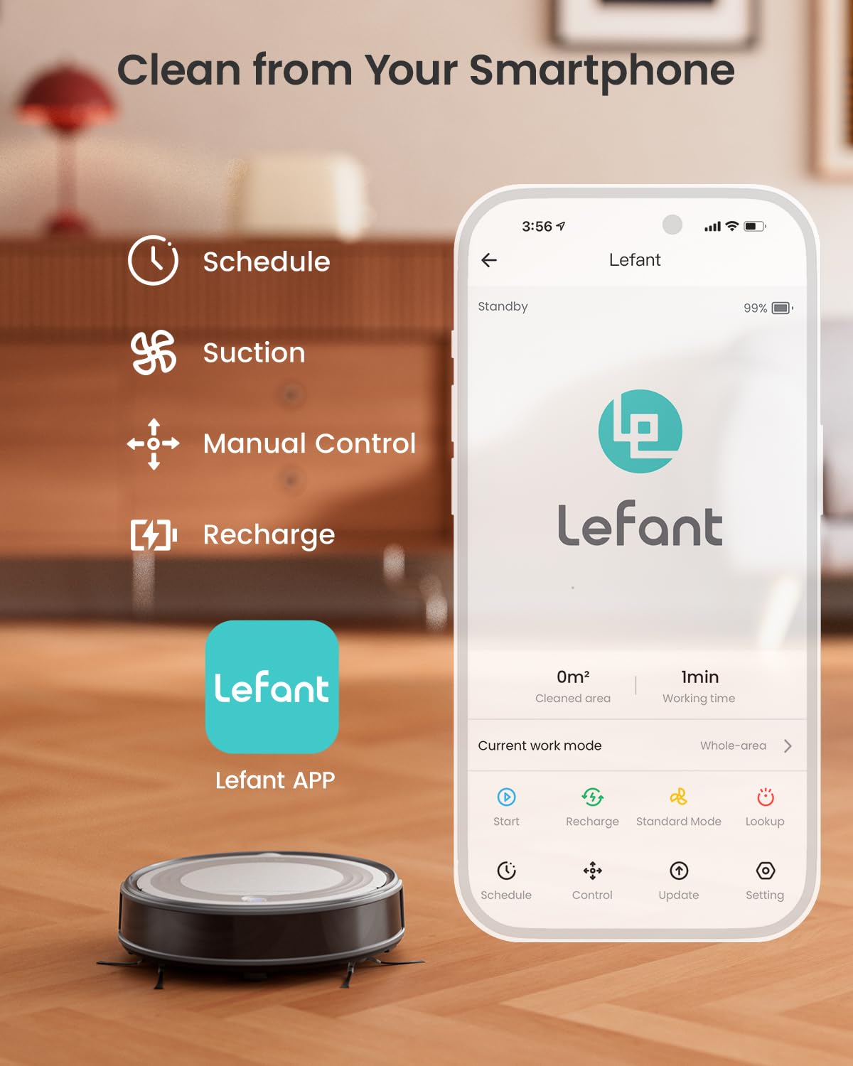 Lefant M310 Robot Vacuum Cleaner, 4500Pa Strong Suction, 180 Min, 7.9 cm Thin 28 cm Diameter, Automatic Self-Charging Small Robotic Vacuum, 2.4G Wi-Fi/App/Alexa Control, Ideal for Pet Hair Hard Floor