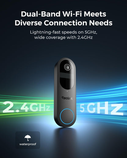 Reolink Doorbell Camera Wireless 2K 4MP with Smart Detection, Video Doorbell with Head-to-Toe View for Package Monitoring, 2.4/5GHz Wi-Fi, No Monthly Fee for Local Storage