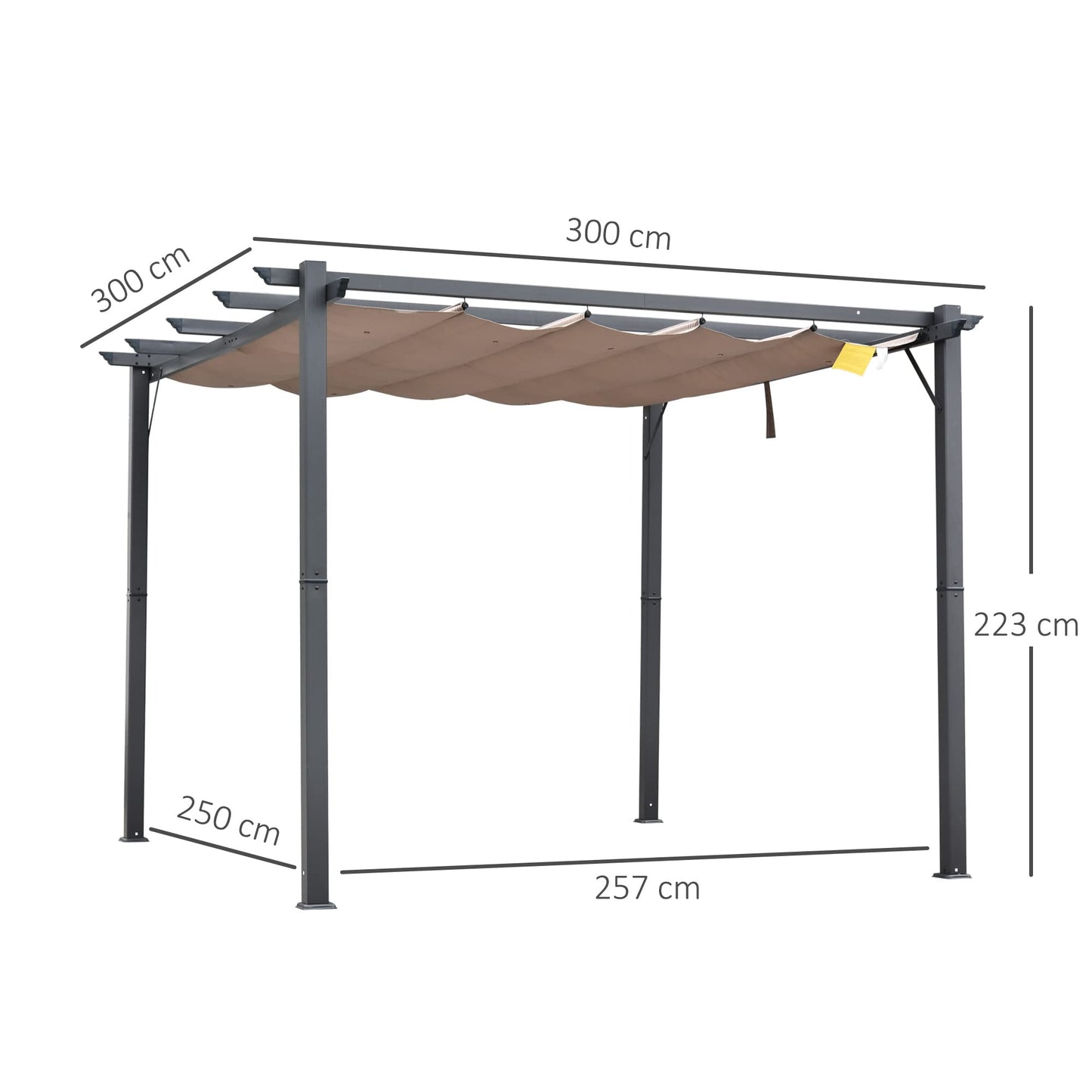 Outsunny 3 x 3(m) Pergola with Retractable Roof Canopy, Aluminium Frame Garden Gazebo Outdoor Sun Shade Shelter for Grill, Patio, Brown