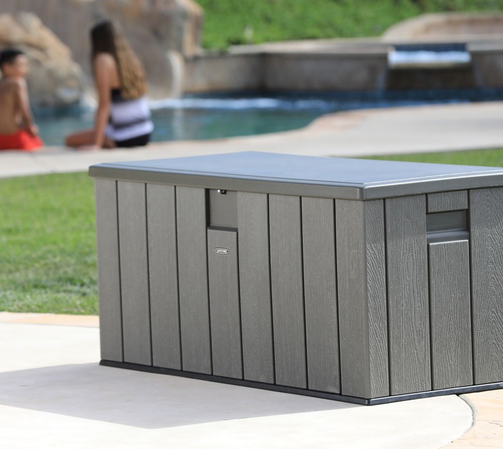LIFETIME Plastic Wood Grain Textured Storage Box Desert Sand/Grey, 151x72x69 cm