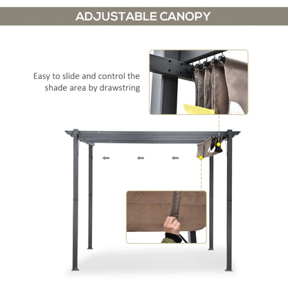 Outsunny 3 x 3(m) Pergola with Retractable Roof Canopy, Aluminium Frame Garden Gazebo Outdoor Sun Shade Shelter for Grill, Patio, Brown