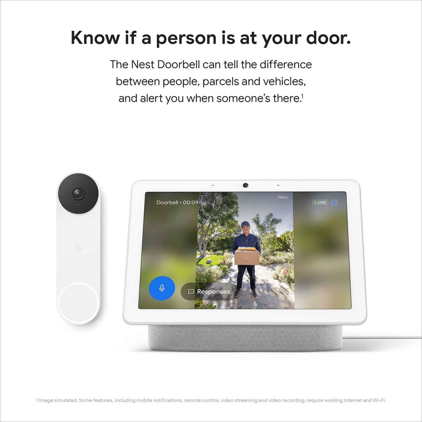Google GWX3T Nest Doorbell (Battery) - Wireless 960p Video Doorbell - Smart WiFi Motion Only Doorbell Camera, Snow, 1 Count (Pack of 1)
