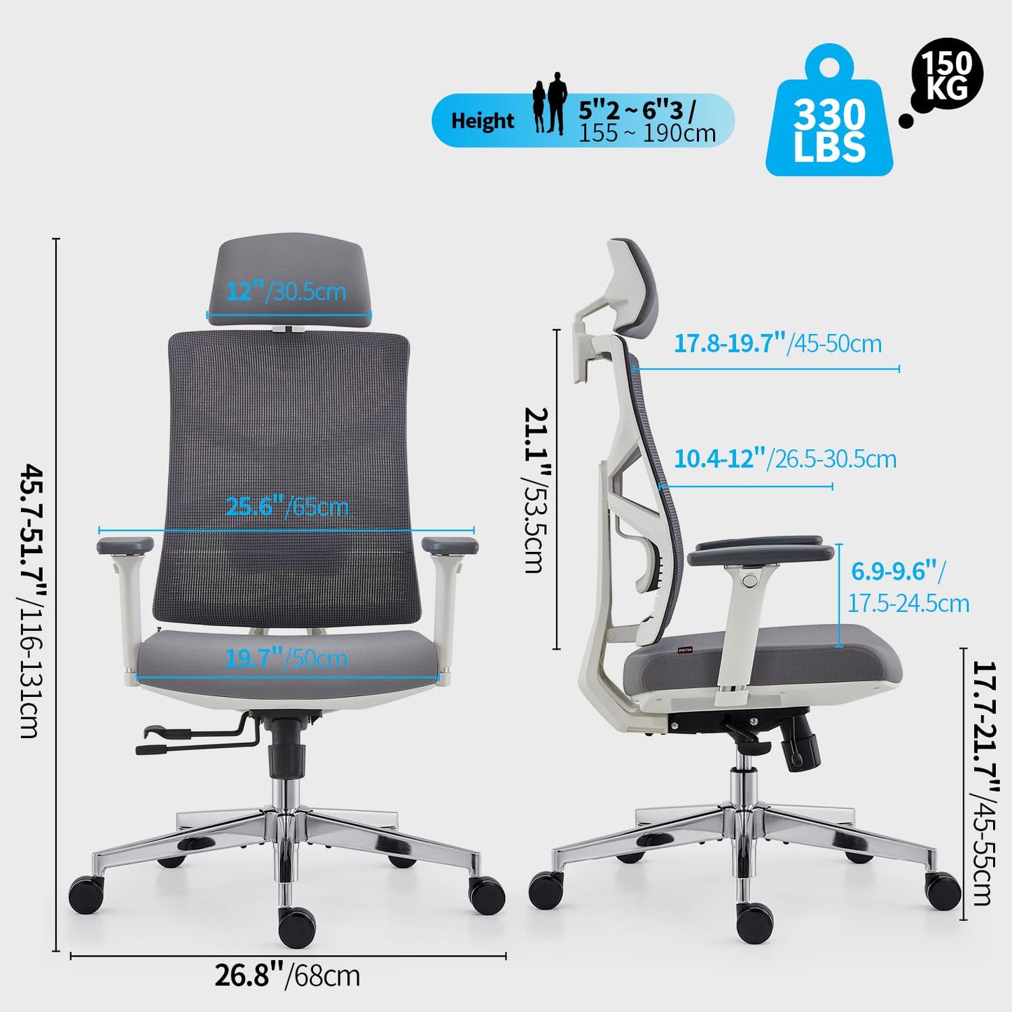 HOLLUDLE Ergonomic Office Chair with Adaptive Backrest, High Back Computer Desk Chair with 4D Armrests, Adjustable Seat Depth, Lumbar Support and 2D Headrest, Swivel Task Chair, White