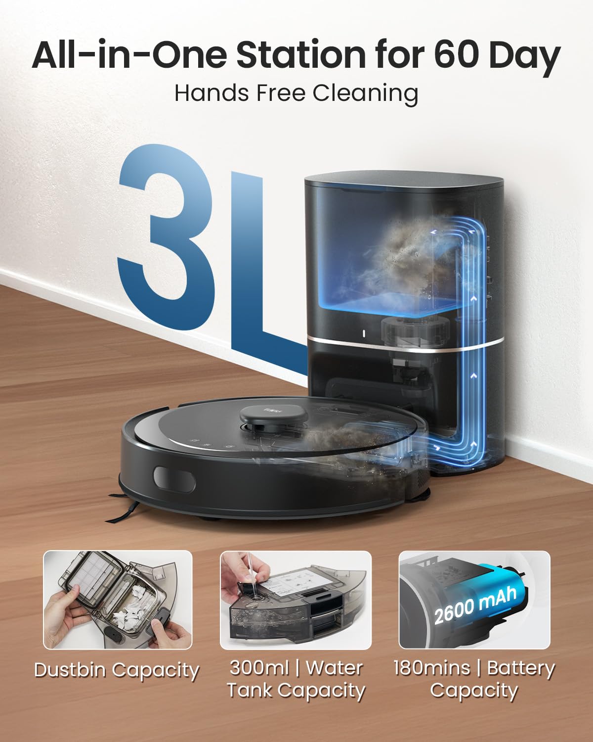Tapo RV30 Max Plus 5300Pa Robot Vacuum Cleaner with Mop, LiDAR+IMU Dual Navigation, 5300Pa Hyper Suction, Auto-Empty, Robot Hoover, Auto-Charging Robotic Vacuums, Alexa & Google