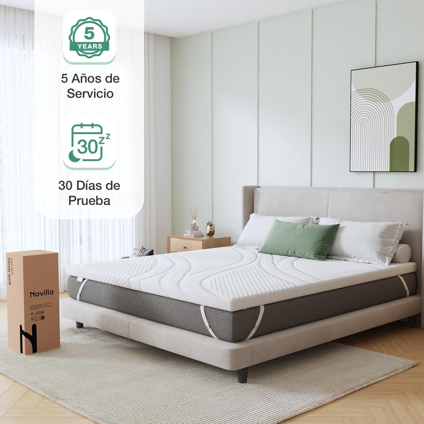 Novilla Mattress Topper, 140 x 190, 7.5 cm, Gel Memory Foam Mattress Topper, Bamboo Material, Moisture Wicking, with Non-Slip Design and Safety Certification, Washable