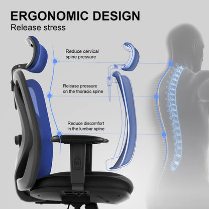 SIHOO M18 Office Chair Ergonomic Desk Chair, Breathable Mesh Design High Back Computer Chair, Adjustable Headrest and Lumbar Support, Upgraded to Rollerblade Wheels (Black)
