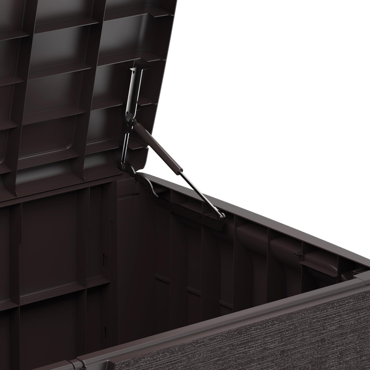 Duramax Cedargrain Durabox 416 Litre/ 110 Gallons, Outdoor Plastic Deck Box and Garden Furniture Organizer, Woodgrain Texture, Lockable Plastic Cushion Box with gas cylinder, Dark Brown