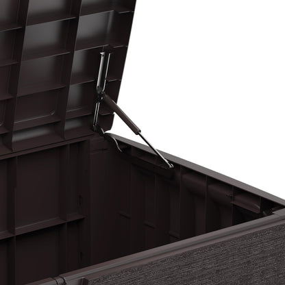 Duramax Cedargrain Durabox 416 Litre/ 110 Gallons, Outdoor Plastic Deck Box and Garden Furniture Organizer, Woodgrain Texture, Lockable Plastic Cushion Box with gas cylinder, Dark Brown