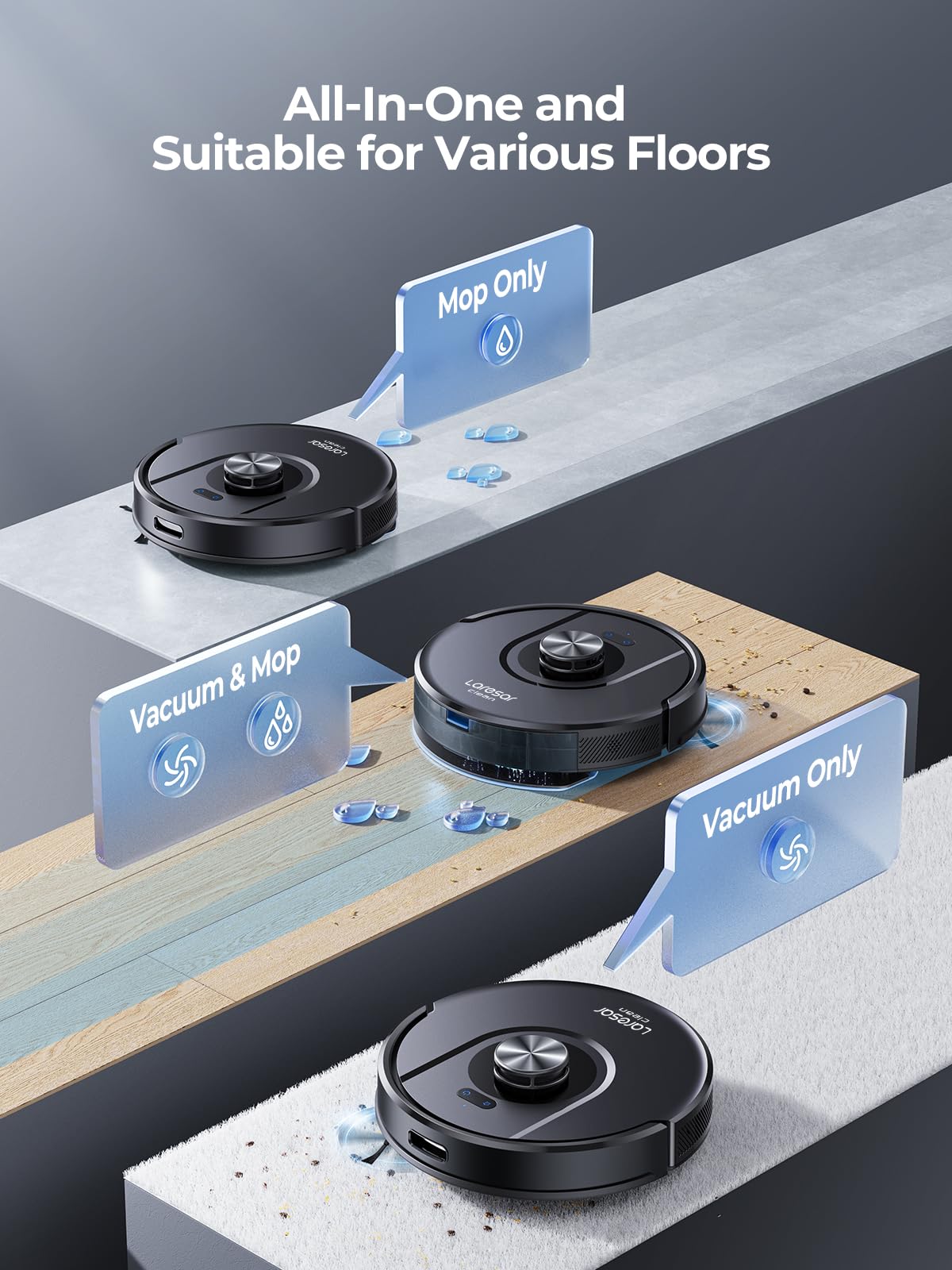 Laresar Clean Robot Vacuum and Mop, 8000Pa Suction, 180Min Runtime, Robotic Vacuum Cleaner with Lidar Navigation Mapping, APP/Voice Control, Ideal for Pet Hair, Carpet and Hard Floors, Mars01