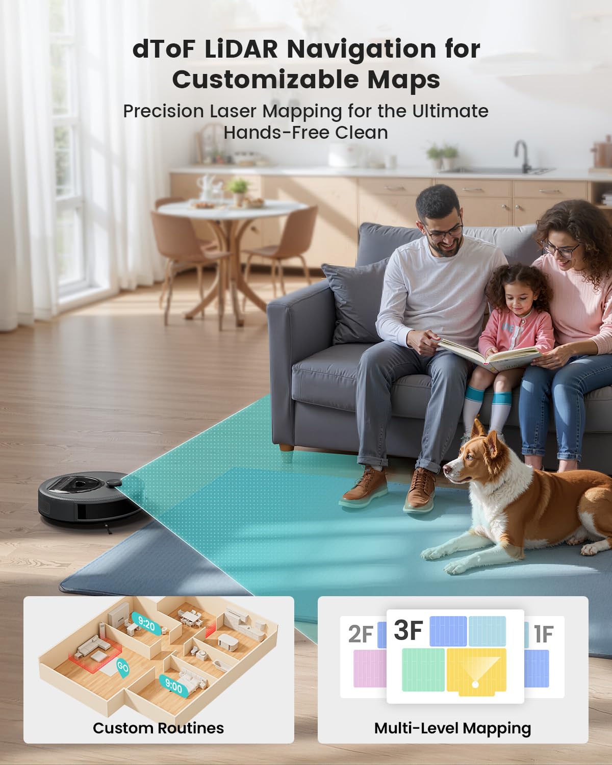 Lefant M330 Pro Robot Vacuum Cleaner with Mop, 5000Pa Suction, dToF Laser Navigation | 190° Obstacle Detection, WiFi 2.4G/5G & App/Alexa Control,150 Mins Runtime, Grey