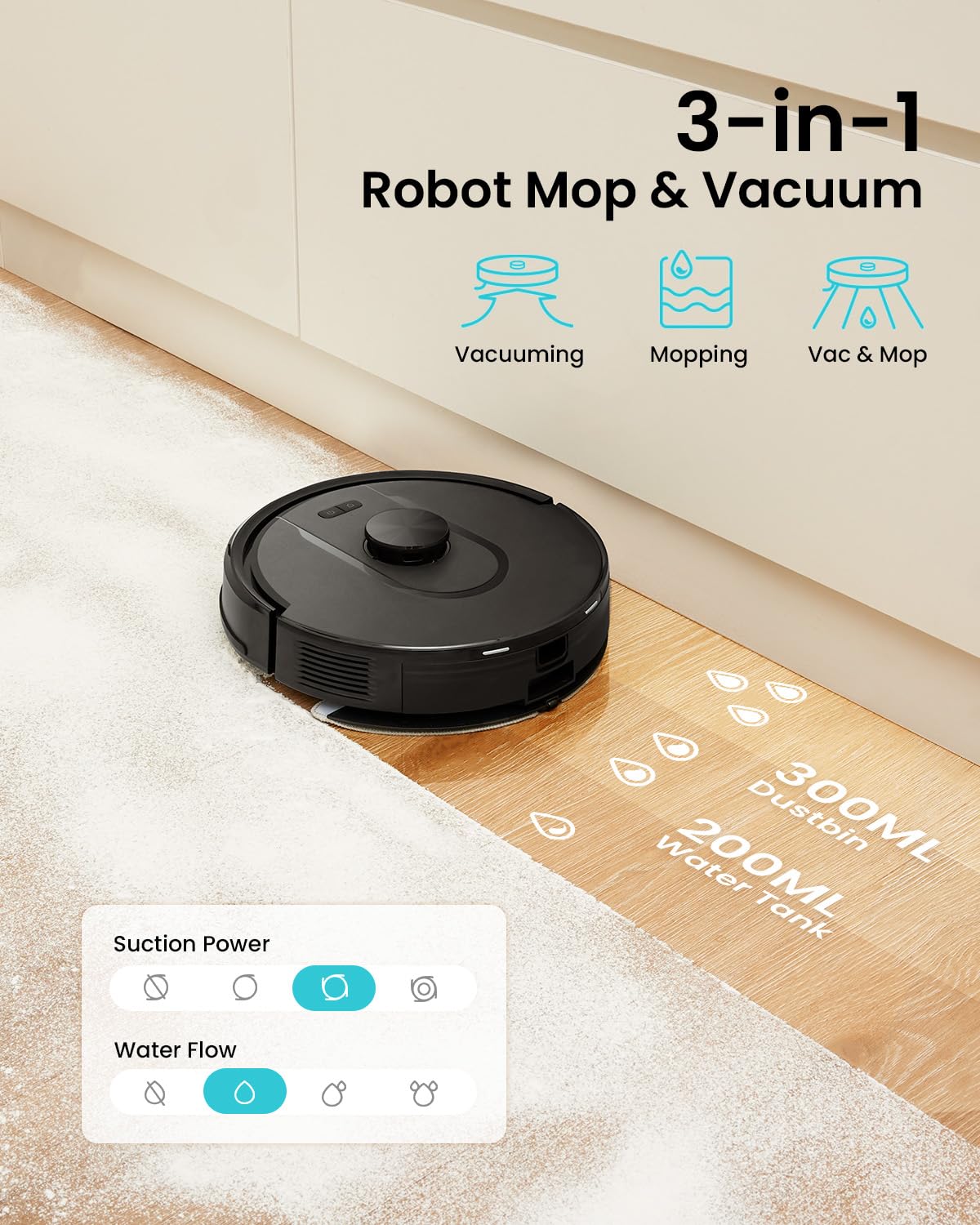 Vexilar Self-Emptying Robot Vacuum Cleaner with Mop, Laser Navigation, Up to 60 Days of Hands-Free Cleaning, 180 Mins Runtime, Strong 10000Pa Suction Robot Vacuum to Clean Floors, Carpets, Pet Hair