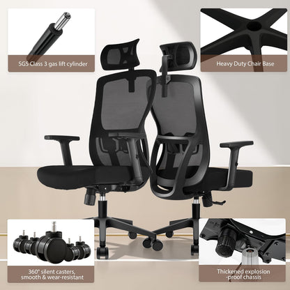 Durrafy Office Chair, Desk Chair with Adjustable Headrest, Lumbar support and Liftable Armrest, High Back Ergonomic Office Chair, Breathable Mesh Backrest for Comfy, Computer Chair for Home/Office