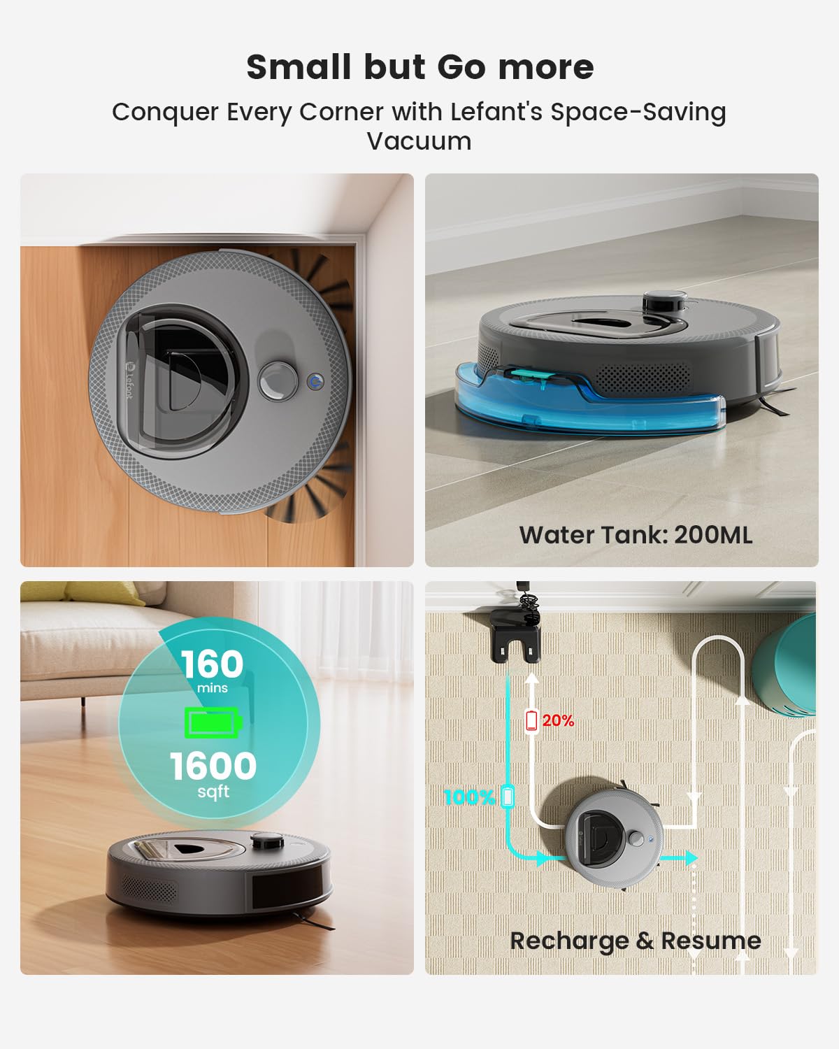 Lefant M330 Pro Robot Vacuum Cleaner with Mop, 5000Pa Suction, dToF Laser Navigation | 190° Obstacle Detection, WiFi 2.4G/5G & App/Alexa Control,150 Mins Runtime, Grey