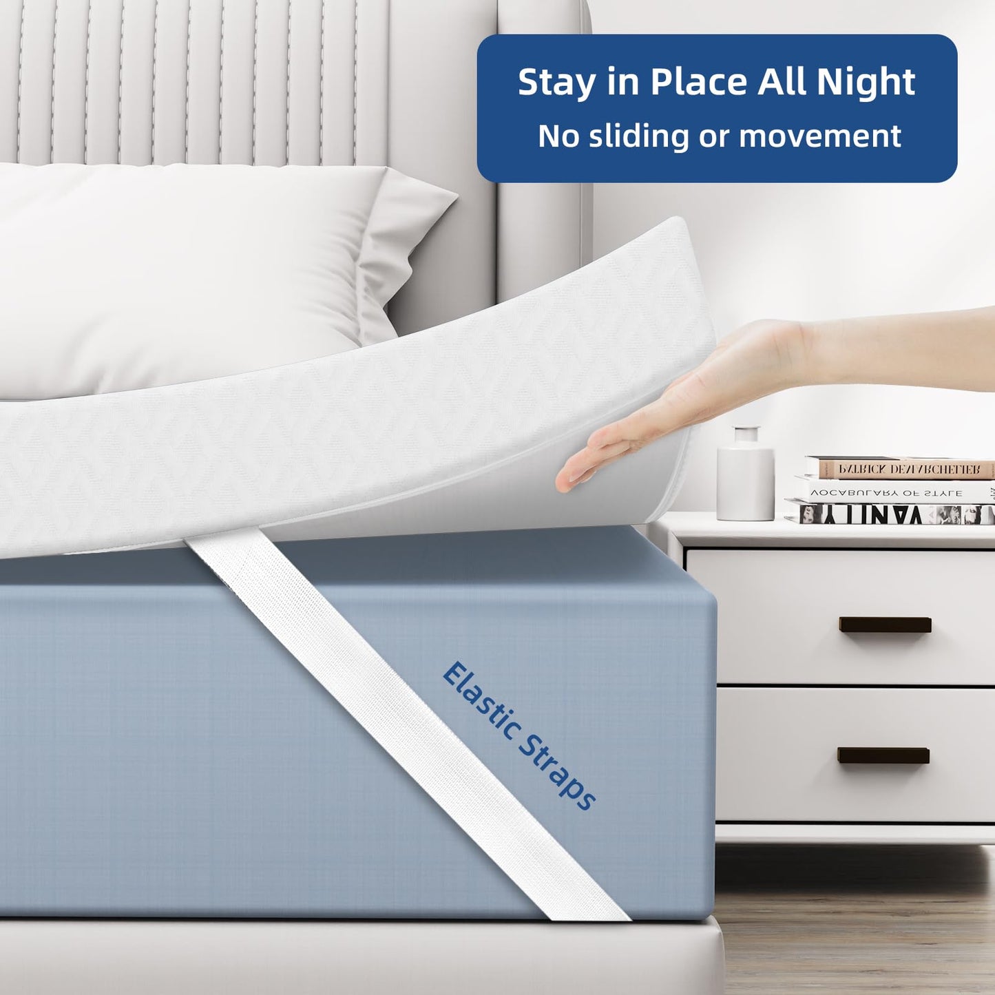 Doubleslee 4 Inch Memory Foam Mattress Topper Double Bed, Gel-Infused Cooling Orthopedic Double Mattress Topper for Back Pain Relief, Washable Cover With Elastic Straps 135x190x10cm