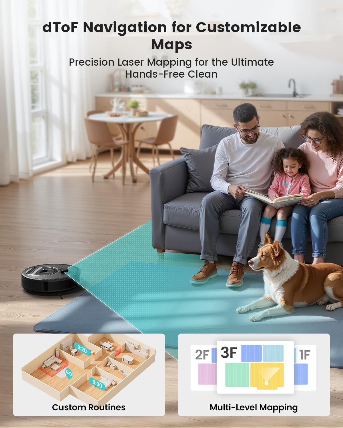 Lefant M330 Pro Robot Vacuum Cleaner with Mop, 5000Pa Suction, dToF Laser Navigation, 190° Obstacle Detection, WiFi 2.4G/5G, App/Alexa Voice Control, 150 Mins Runtime