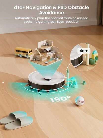 Lefant M2 Robot Vacuum Cleaner with Mop Room Mapping, 6000Pa, dToF Laser Navigation, 140 Minute, 2.4G/5G Wi-Fi/App/Alexa, Customizable Cleaning, Ideal for Carpets, Hard Floors and Many Furnished Homes