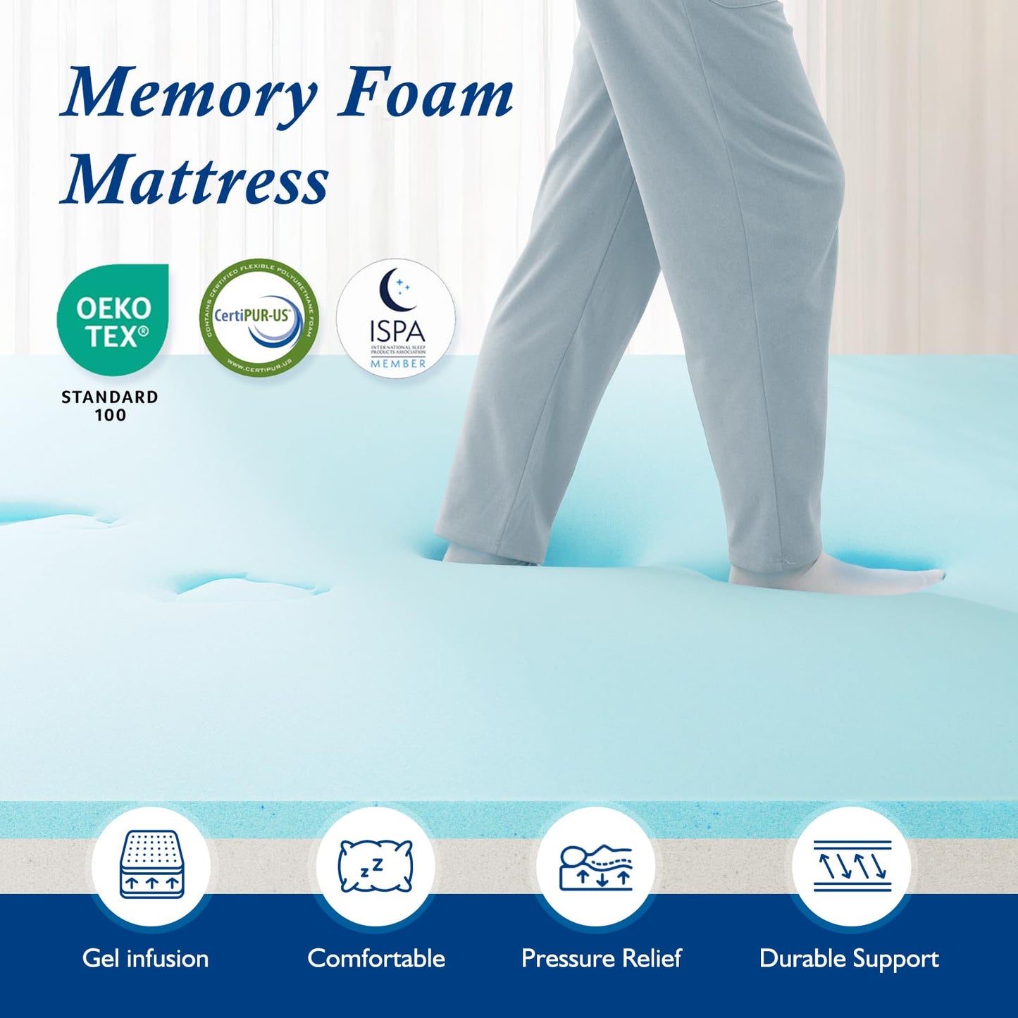 DOPEDIO Memory Foam Mattress Topper king Bed,OEKO-TEX Certified,Breathable & Anti-Slip Design,Machine Washable Zipped Bamboo Cover(150x200x8cm)