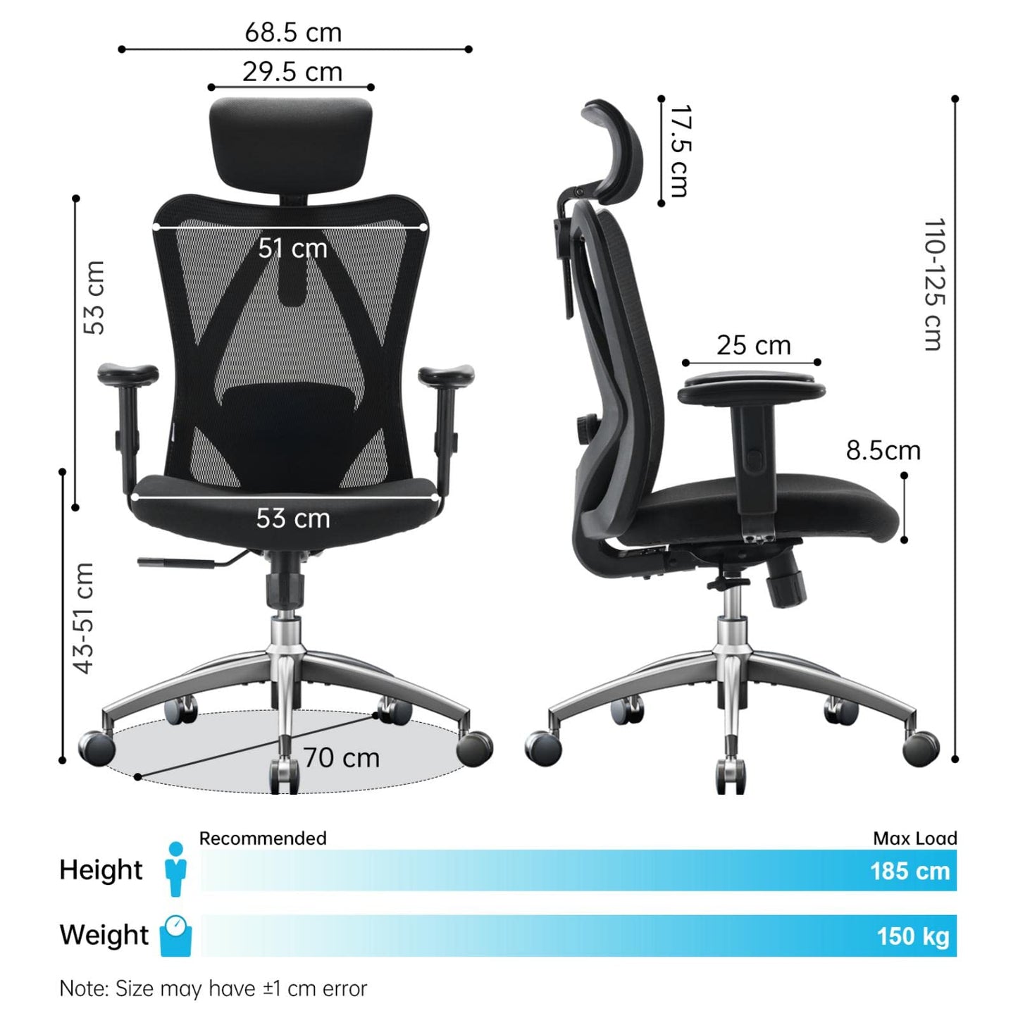 SIHOO Office Desk Chair, Ergonomic Computer Office Chair with Adjustable Headrest and Lumbar Support,High Back Executive Swivel Chair (Black)