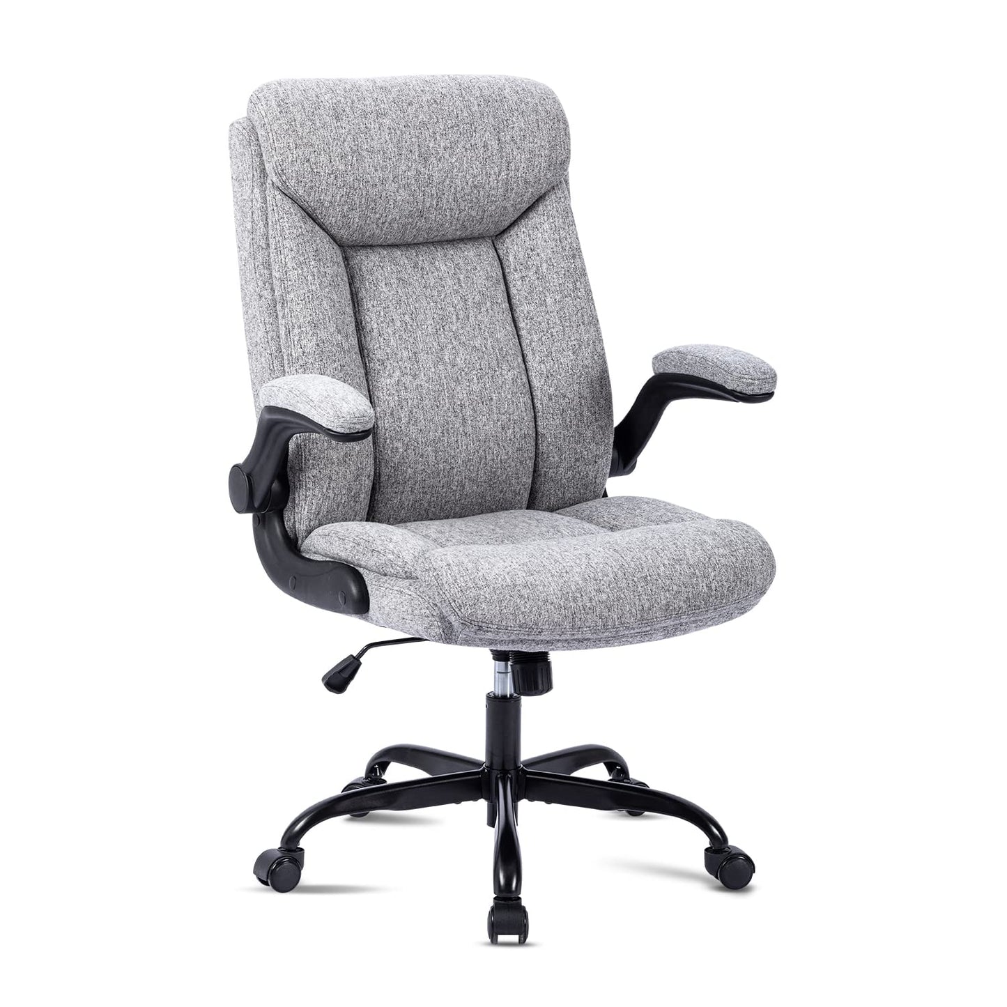 MZLEE Fabric Office Chair for Home Office, Ergonomic Heavy Duty Desk Chair with Flip-up Arms & Lumbar Support, Comfortable Padded Swivel Computer Chair for Bedroom Study, 150KG Capacity, Grey