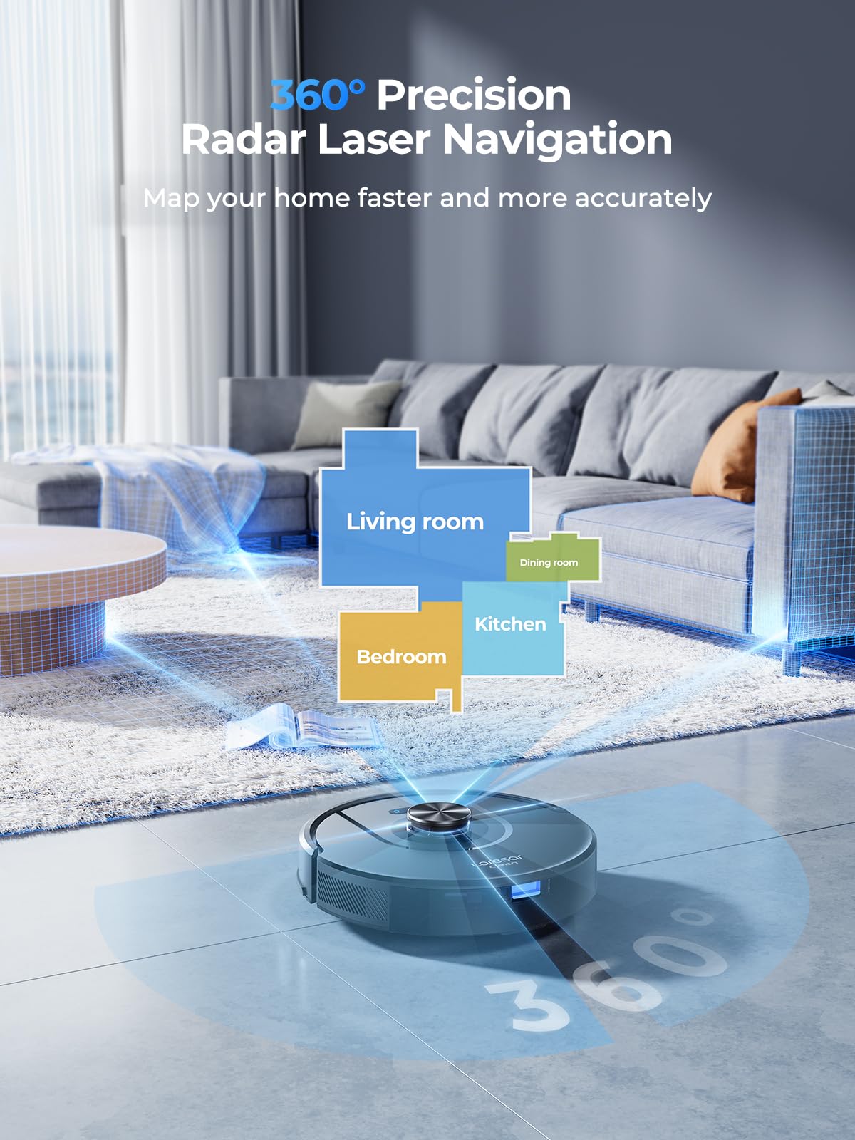 Laresar Clean Robot Vacuum and Mop, 8000Pa Suction, 180Min Runtime, Robotic Vacuum Cleaner with Lidar Navigation Mapping, APP/Voice Control, Ideal for Pet Hair, Carpet and Hard Floors, Mars01