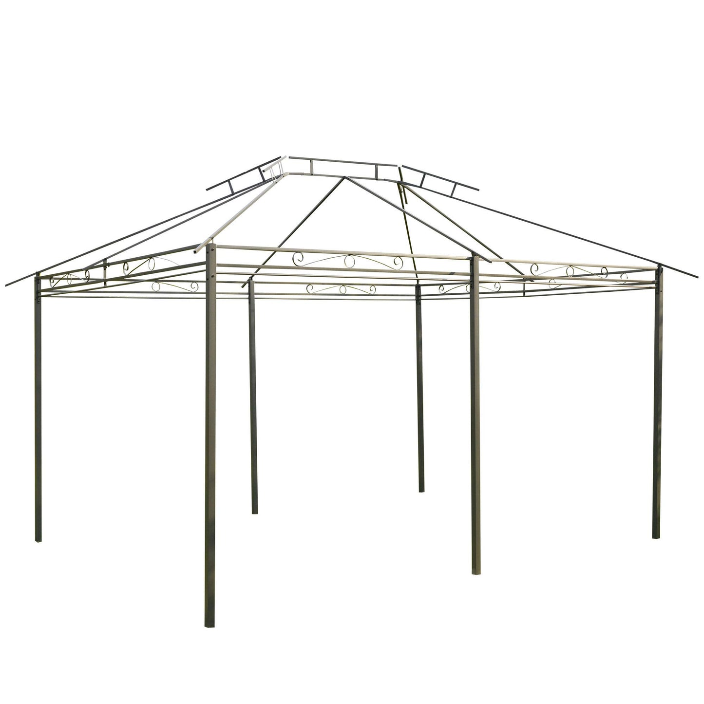 Outsunny 4m x 3(m) Garden Gazebo, Double Roof Outdoor Gazebo Canopy Shelter with Curtains, Solid Steel Frame for Patio, Garden, Grey