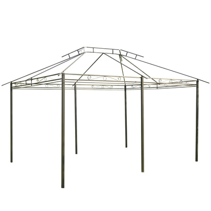 Outsunny 4m x 3(m) Garden Gazebo, Double Roof Outdoor Gazebo Canopy Shelter with Curtains, Solid Steel Frame for Patio, Garden, Grey