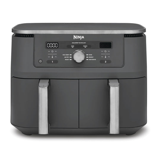 Ninja MAX Dual Zone Digital Air Fryer, 2 Drawers, 9.5L, 6-in-1, Uses No Oil, Air Fry, Max Crisp, Roast, Bake, Reheat, Dehydrate, Non-Stick, Dishwasher Safe Baskets, Gun Metal Grey DZ400UK