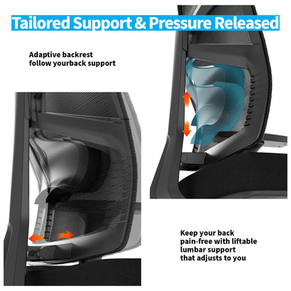 HOLLUDLE Ergonomic Office Chair with Adaptive Backrest, High Back Computer Desk Chair with 4D Armrests, Adjustable Seat Depth, Lumbar Support and 2D Headrest, Swivel Task Chair, Black