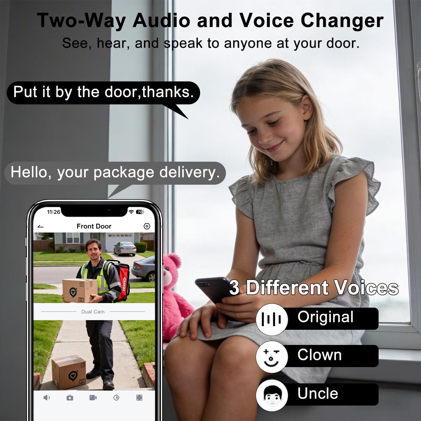 Video Doorbell Wireless Dual Camera with 2K HD Security Door Bells Cameras, Motion Detection, Wired or Battery Powered, Night Vision, 2-Way Audio, SD Card&Cloud Storage, 2.4G WiFi,Works with Alexa