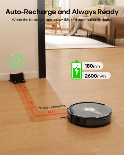 uninell UR1 Robot Vacuum Cleaner with Mop, Robotic Vacuum with 5000Pa Super Suction, 180min, Ultra Slim with Auto Carpet Boost, APP Remote Voice Control, Ideal for Carpets Hard Floors Pet Hair