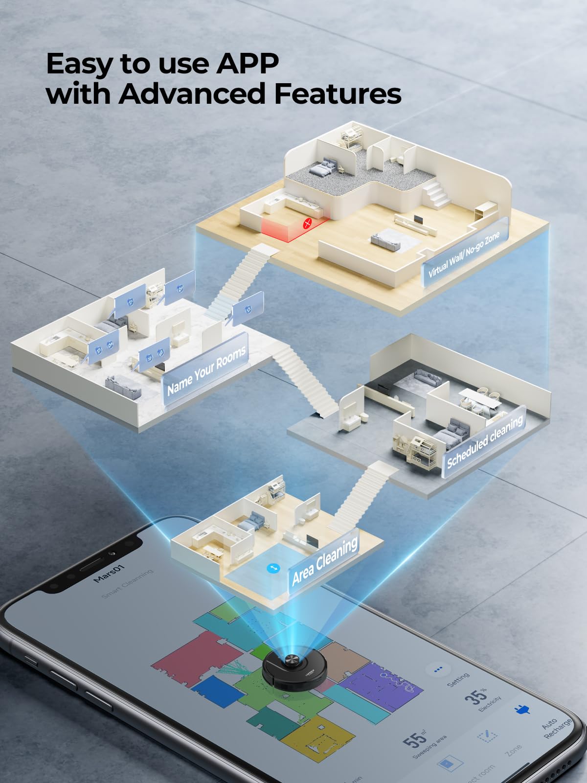 Laresar Clean Robot Vacuum and Mop, 8000Pa Suction, 180Min Runtime, Robotic Vacuum Cleaner with Lidar Navigation Mapping, APP/Voice Control, Ideal for Pet Hair, Carpet and Hard Floors, Mars01