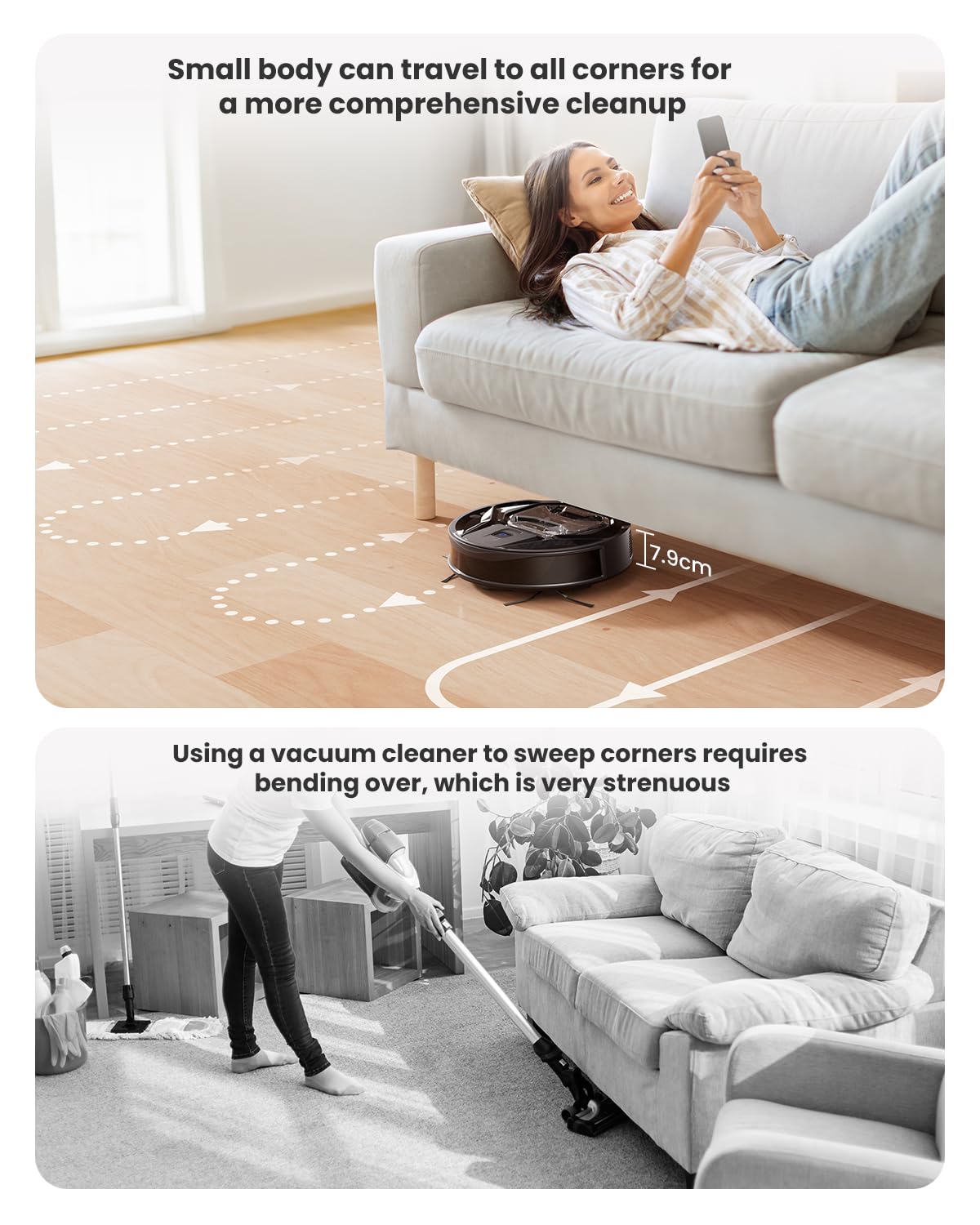 Lefant M320 Robot Vacuum, 6000Pa Strong Suction, 7.9cm Slim, 28cm DIA, 210min Runtime, Automatic Carpet Detection, Disposable Mop Pads, 2.4G Wi-Fi, Alexa/APP Control, Ideal for Pet Hair & Hard Floors