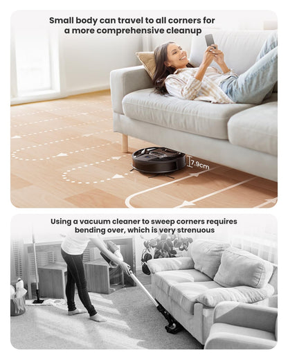 Lefant M320 Robot Vacuum, 6000Pa Strong Suction, 7.9cm Slim, 28cm DIA, 210min Runtime, Automatic Carpet Detection, Disposable Mop Pads, 2.4G Wi-Fi, Alexa/APP Control, Ideal for Pet Hair & Hard Floors