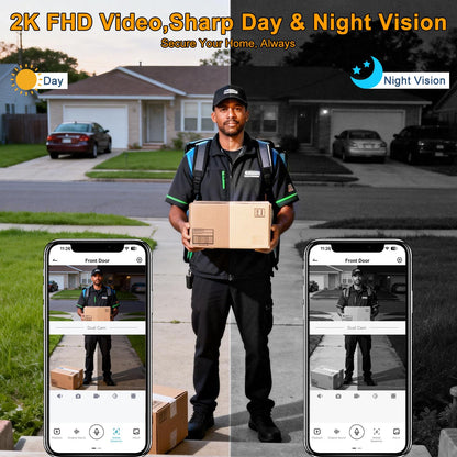 Video Doorbell Wireless Dual Camera with 2K HD Security Door Bells Cameras, Motion Detection, Wired or Battery Powered, Night Vision, 2-Way Audio, SD Card&Cloud Storage, 2.4G WiFi,Works with Alexa