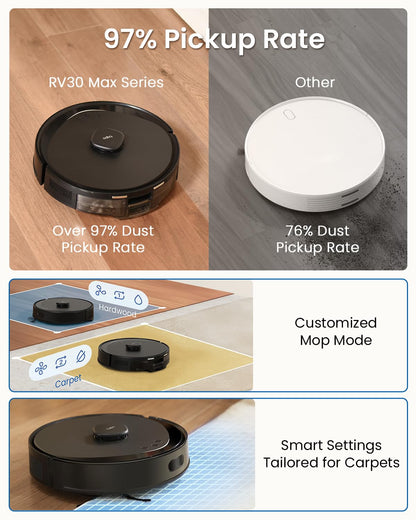 Tapo RV30 Max Plus 5300Pa Robot Vacuum Cleaner with Mop, LiDAR+IMU Dual Navigation, 5300Pa Hyper Suction, Auto-Empty, Robot Hoover, Auto-Charging Robotic Vacuums, Alexa & Google