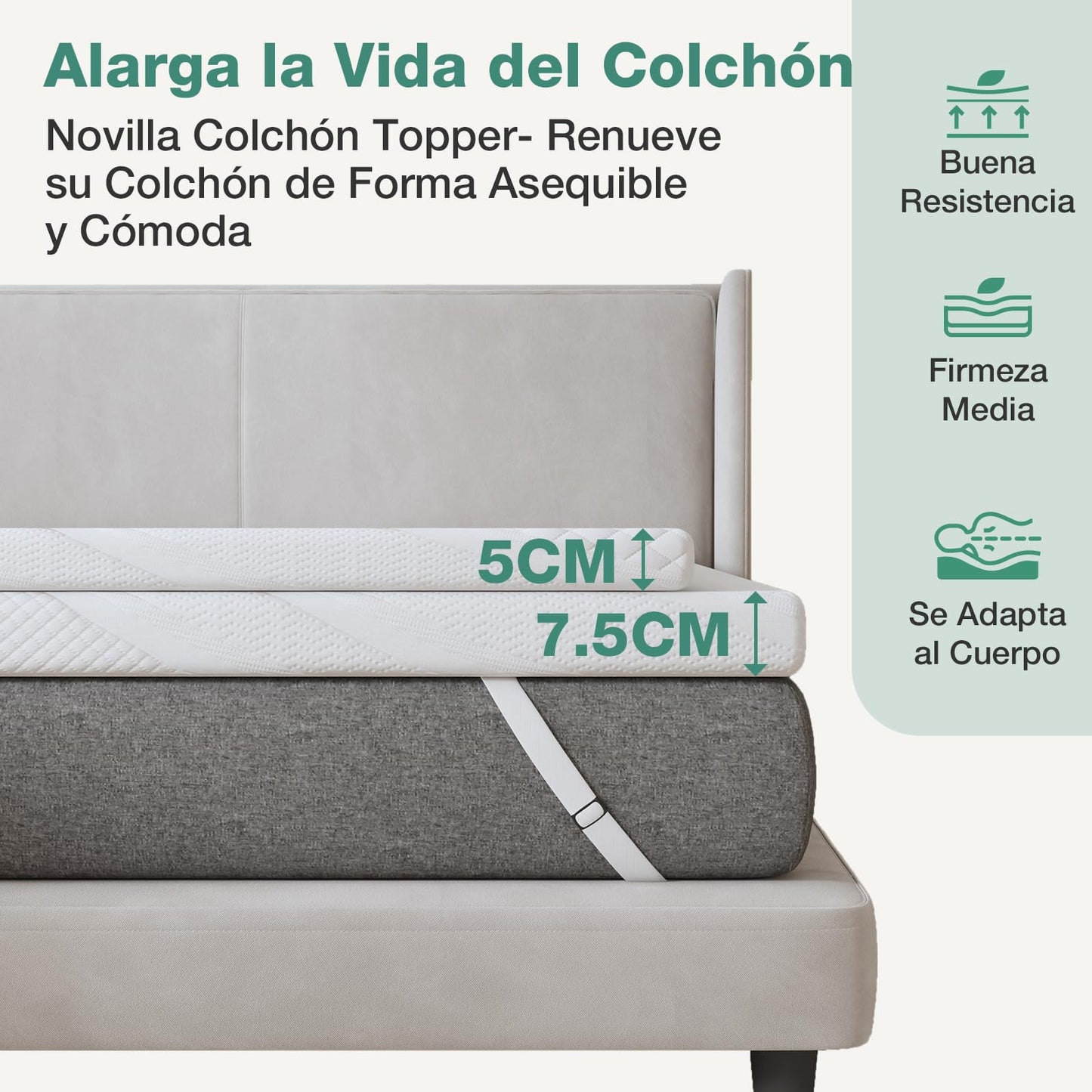 Novilla Mattress Topper, 140 x 190, 7.5 cm, Gel Memory Foam Mattress Topper, Bamboo Material, Moisture Wicking, with Non-Slip Design and Safety Certification, Washable