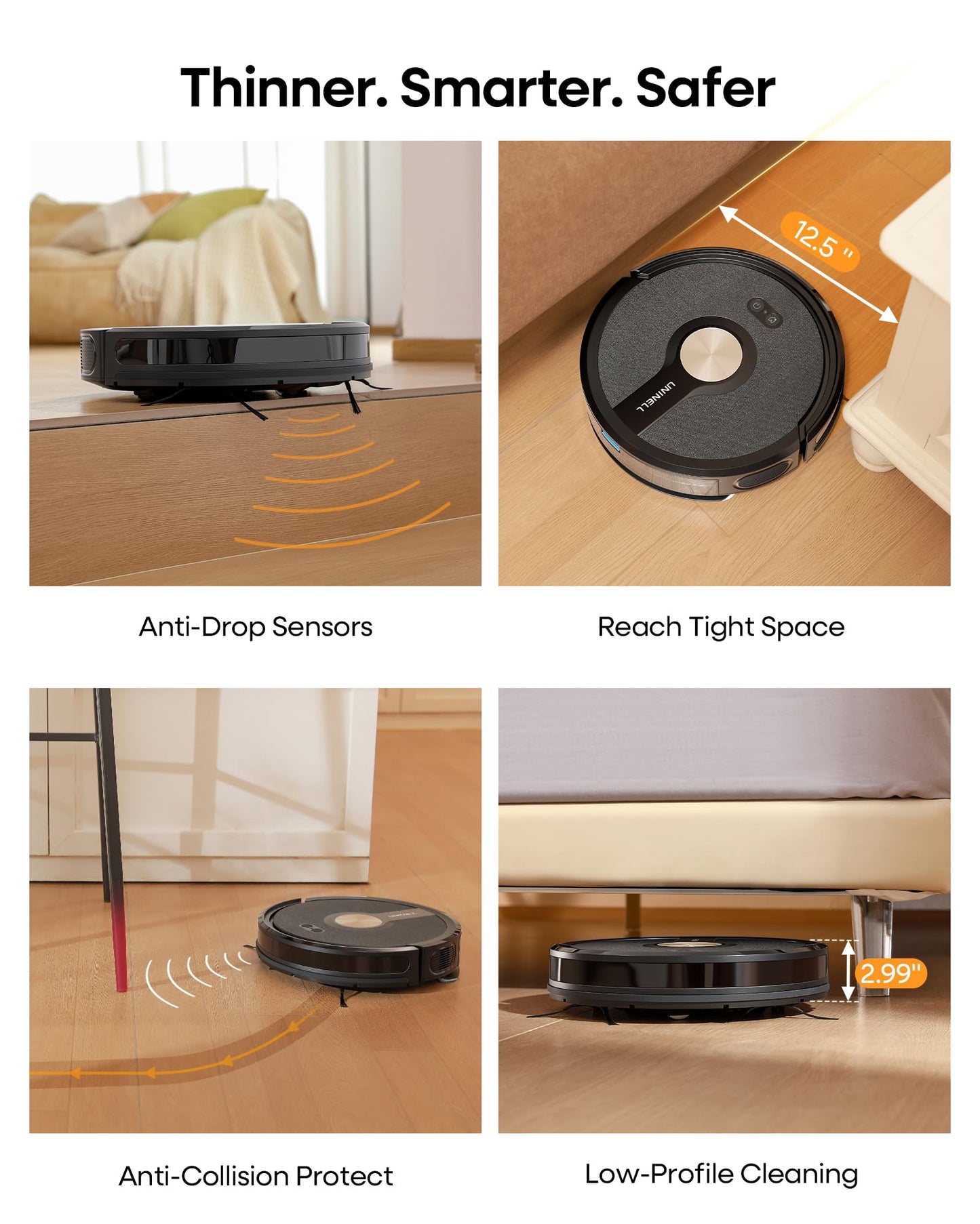 uninell UR1 Robot Vacuum Cleaner with Mop, Robotic Vacuum with 5000Pa Super Suction, 180min, Ultra Slim with Auto Carpet Boost, APP Remote Voice Control, Ideal for Carpets Hard Floors Pet Hair