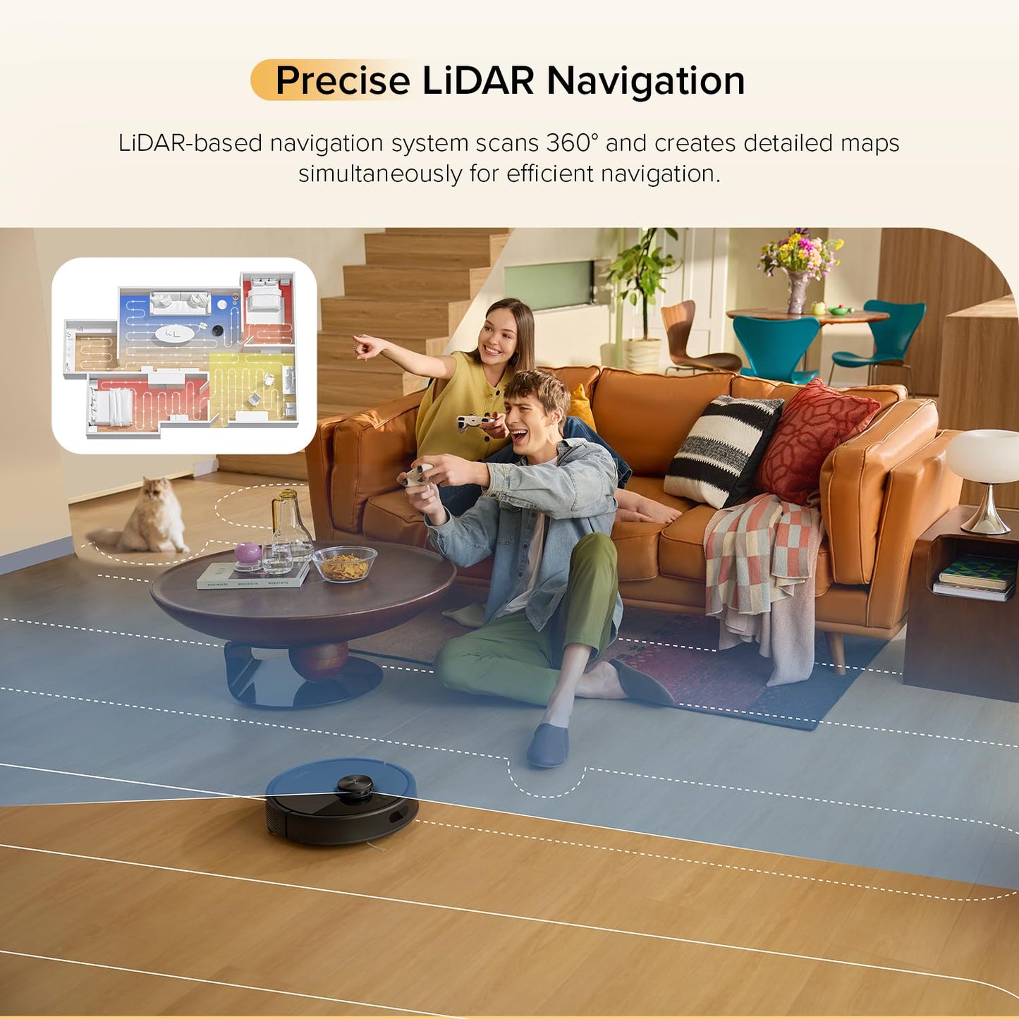 roborock Q7 M5 Robot Vacuum Cleaner with Mop, 10,000Pa HyperForce Suction, Dual Anti-Tangle System, PreciSense LiDAR Navigation, APP-Controlled Mopping, Ideal for Pet Hair and Hard Floors
