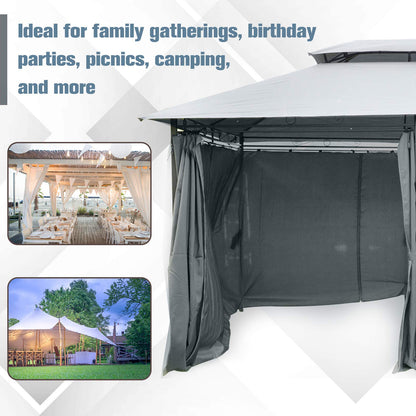 Outsunny 4m x 3(m) Garden Gazebo, Double Roof Outdoor Gazebo Canopy Shelter with Curtains, Solid Steel Frame for Patio, Garden, Grey