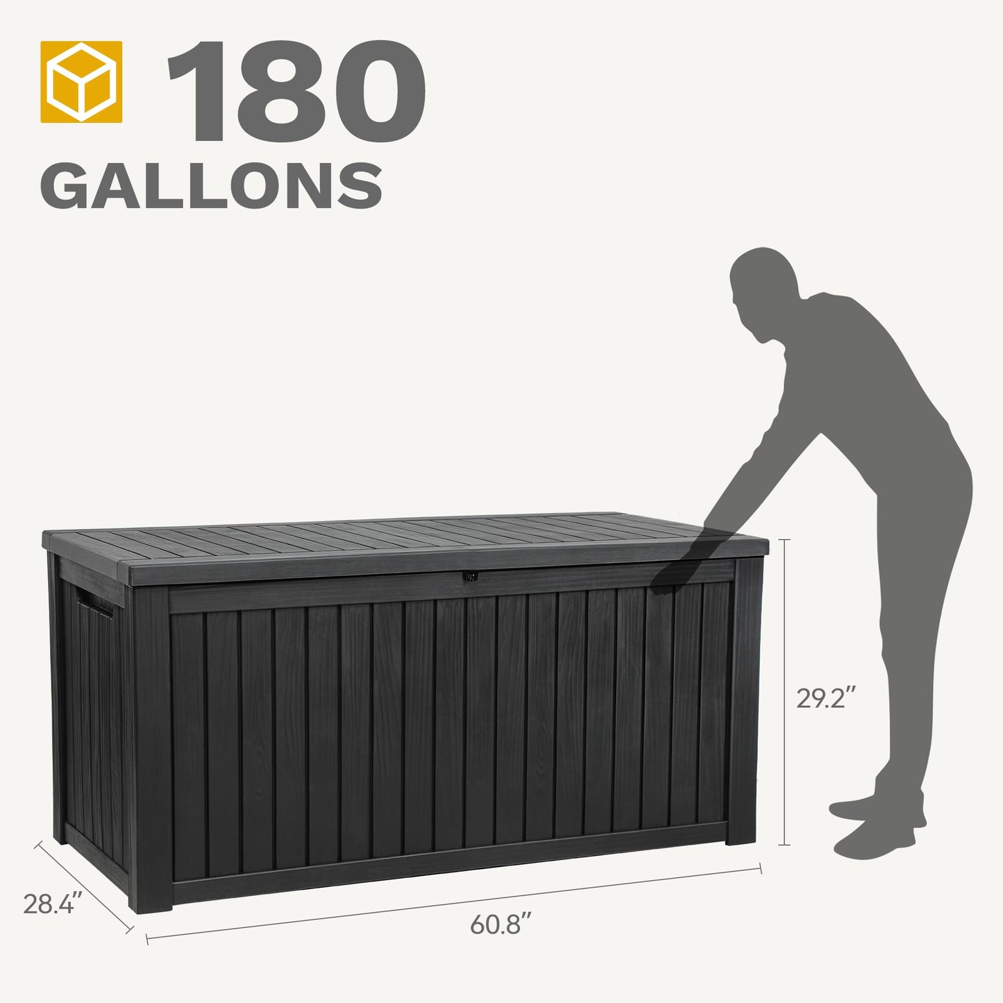 DWVO 680L Extra-Large Patio Garden Storage Box, Waterproof Resin Deck Box with Removable Divider, Outdoor Storage for Garden Furniture, Tools & Pool Accessories,Black
