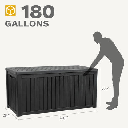 DWVO 680L Extra-Large Patio Garden Storage Box, Waterproof Resin Deck Box with Removable Divider, Outdoor Storage for Garden Furniture, Tools & Pool Accessories,Black