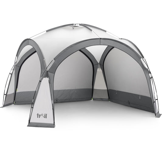 Trail Gazebo with Zip Away Sides, Dome Event Shelter for Outdoor Camping Garden Festival, Waterproof 2000mm, UPF50+ UV Sun Protection, Travel Bag, 3.5m x 3.5m x 2.3m (Grey)