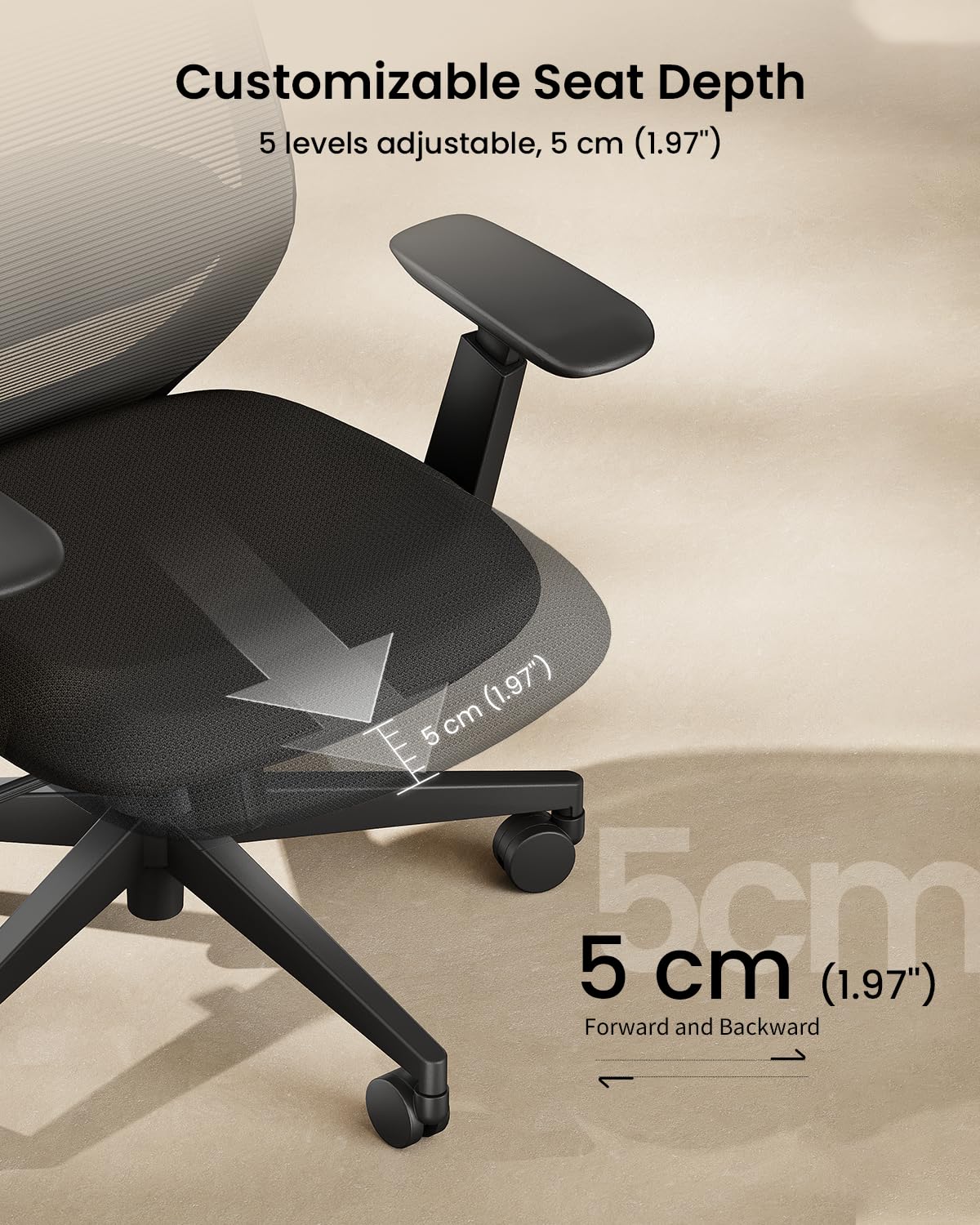 ProtoArc EC200 Ergonomic Office Chair - High Back Computer Desk Chair with 2-Way Adjustable Lumbar Support, Seat Depth & 3D Headrest, Mesh Swivel Desk Chair for Home & Office, Black