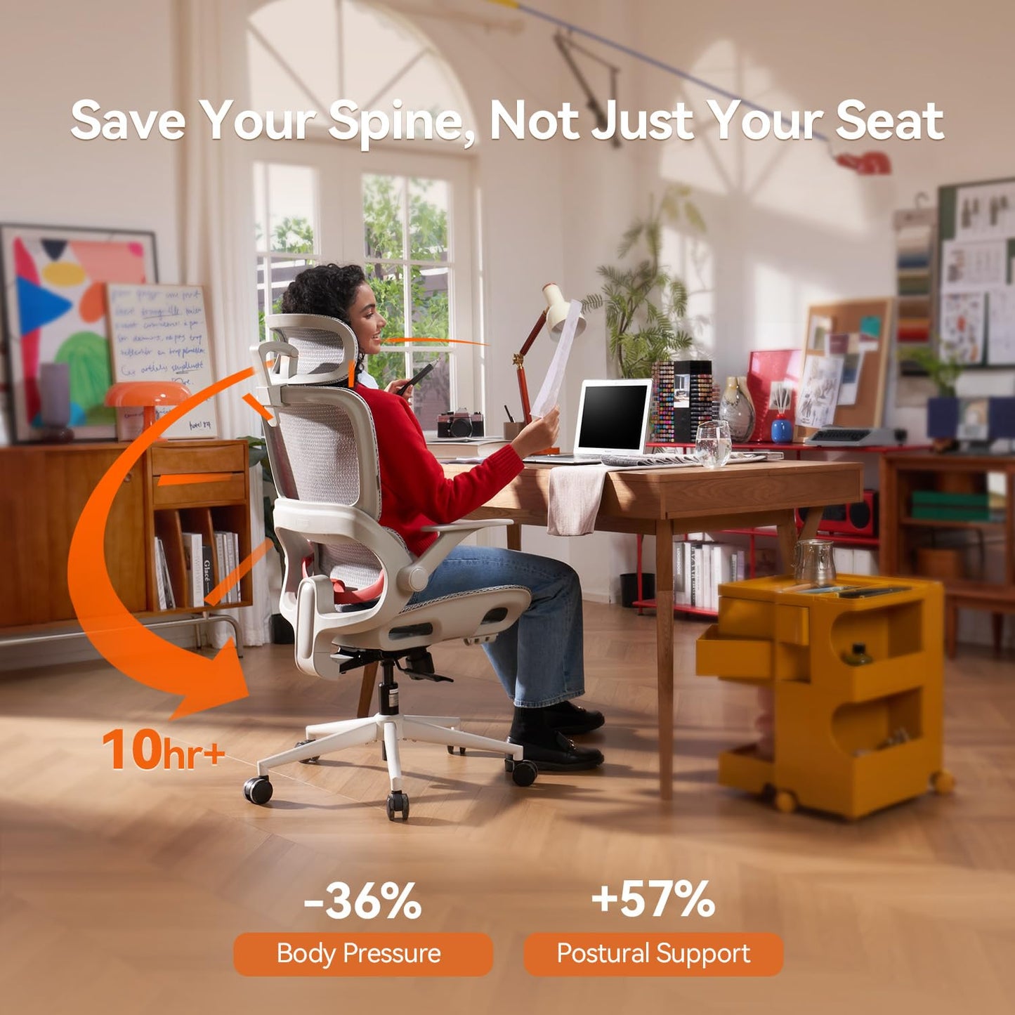 SIHOO B100 Ergonomic Office Chair, Comfy Desk Chair with Adaptive Dynamic Lumbar Support, Computer Chair with Extra Wide Headrest, Flip-Up Armrests, 90-135° Tilt Lock and Breathable Mesh Cushion