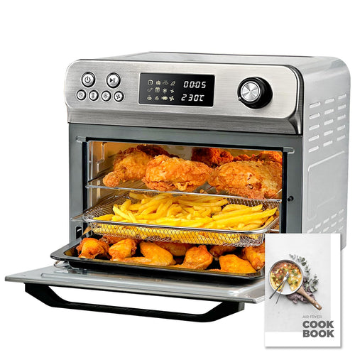 HYSapientia® 24L Air Fryer Oven With Rotisserie Large XXL Digital Knob 1800W 10 in 1 airfryer Countertop Convection Mini Toaster Oven electric and grill, Stainless steel inner, Full Accessory Set